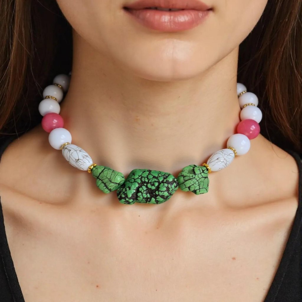 Chunk It Up White And Green Rock Choker